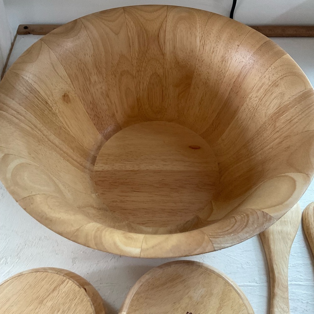 Clay Art Wooden Salad Bowls Set Serving Serveware Utensils‎ Dishes - Picture 3 of 11